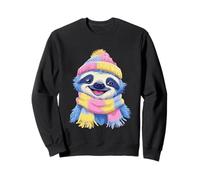 Cute Sloth Winter Portrait Colorful Animal Graphic Smiling Sweatshirt