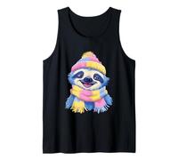 Cute Sloth Winter Portrait Colorful Animal Graphic Smiling Tank Top