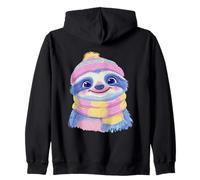 Cute Sloth Winter Portrait Colorful Animal Graphic Smiling Zip Hoodie