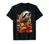 Cute Sloth with Autumn Leaves Fall Flowers Jungle Animal T-Shirt