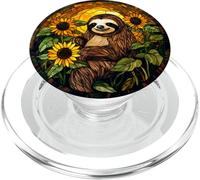 Cute Sloth With Sunflower Nature Round Artwork PopSockets PopGrip for MagSafe