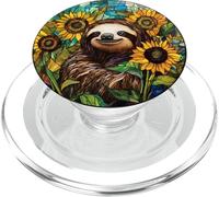 Cute Sloth with Sunflowers Round Artwork PopSockets PopGrip for MagSafe