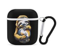 Cute Sloth with Volleyball Funny Case Cover Compatible for AirPods 1 & 2 Earbuds Protective Hard Cover with Keychain