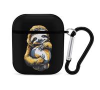 Cute Sloth with Volleyball Funny Case Cover Compatible for AirPods 1 & 2 Earbuds Protective Hard Cover with Keychain