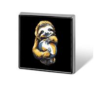 Cute Sloth with Volleyball Funny Lapel Pins Square Brooch Tie Suit Dress Accessories for Men Women Wedding Birthday