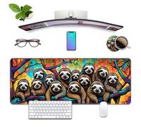 Cute Sloths Desk Pad Mat Gaming Mouse Pad with Coasters, XL Large Extended Mousepad Desk Decor Writing Mat Stitched Edges Non Slip Rubber Base for Work/Game/Office/Home 31.5"x 11.8"
