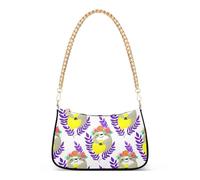 Cute Sloths Flower White Colorful Shoulder Bag for Women Evening Bags Purse Chain Strap Zipper Designer Purse