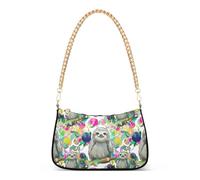 Cute Sloths Flowers Shoulder Handbag Aesthetic for Women Moon Purse Hobo Bags Chain Strap Zipper Fashion Purse