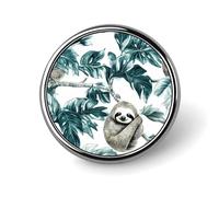 Cute Sloths Hanging Tree Round Lapel Pin Brooches Badge Holder for Clothes Bags Backpack Hats