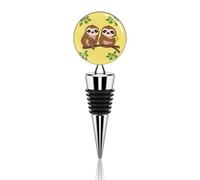 Cute Sloths on Yellow Lemons Bottle Stopper Reusable Zinc Alloy Wine Stoppers Vacuum Leak Proof Bottle Stopper with Silicone Rubber Seal Bottles Plug for Champagne Beer Keep Fresh