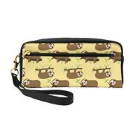 Cute Sloths On Yellow Lemons Double-Sided Printed Leather Portable Makeup Pouch-Multi-Purpose Cosmetic Bag, Pencil Case and Organizer for Women