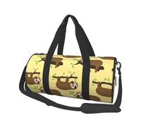Cute Sloths On Yellow Lemons Large Round Travel Duffle Bag, Full-Print Canvas Weekender with Padded Lining, Multiple Pockets,Detachable Shoulder Strap and Soft Leather Handles