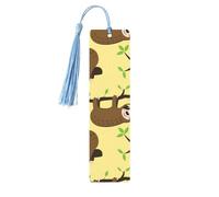 Cute Sloths On Yellow Lemons Print 5pcs Wooden Bookmarks with Tassels, Reading Page Markers Book Marks, Gifts for Men Women
