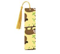 Cute Sloths On Yellow Lemons Print 5pcs Wooden Bookmarks with Tassels, Reading Page Markers Book Marks, Gifts for Men Women