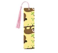 Cute Sloths On Yellow Lemons Print 5pcs Wooden Bookmarks with Tassels, Reading Page Markers Book Marks, Gifts for Men Women