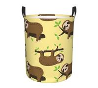 Cute Sloths On Yellow Lemons Print Laundry Hamper Basket Tall Laundry Basket, Hamper For Blanket Storage For Bedroom