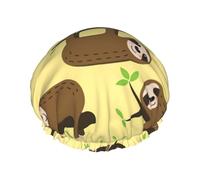 Cute Sloths On Yellow Lemons Print Shower Cap Lightweight Hat Suitable For Women With Long Hair Soft Shower Hat