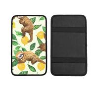 Cute sloths on yellow lemons Printed Auto Center Console Cover, Universal Waterproof Car Armrest Box Pad, Car Interior Accessories,Car Armrest Seat Box Cover Protector for Most Vehicle SUV Truck Car