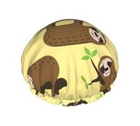 Cute sloths on yellow lemons Printed Bathing Hats, Dual Layer Reusable Headgear, Large Hair Cover For Daily Skin Care