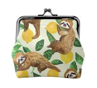 Cute Sloths On Yellow Lemons Printed Coin Purse Pouch-Mini Coin Wallet,Change Purse,Leather Coin Pouch Holder For Woman Girls, Black, One Size, Modern,european Style, Retro