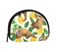 Cute Sloths On Yellow Lemons Printed Coin Purse Pouch-Shell Pouch Wallet,Mini Storage Bag,Cosmetic Bagholder for Woman Girls