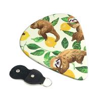 Cute sloths on yellow lemons Printed Guitar Picks, 6 Pack with Leather Keychain Pick Holder - 0.46mm, 0.71mm, 0.96mm Assorted Thickness for Acoustic Ukulele, Electric Guitar, Acoustic Guitar, Bass