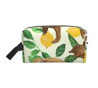Cute Sloths on Yellow Lemons Printed Makeup Bag Travel Portable Cosmetic Bag Large Capacity Makeup Case Toiletry Handbag Organiser for Women