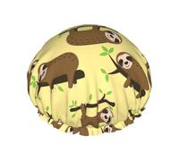 Cute sloths on yellow lemons Printed Reusable Bathing Cap, Dual Layer Hair Cover For Long Thick Hair, 10.6in Headgear