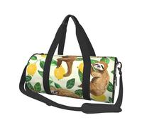 Cute Sloths on Yellow Lemons Printed Sports Gym Bag with Wet Pocket & Shoes Compartment, Travel Duffel Bag for Men Women