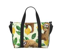 Cute Sloths on Yellow Lemons Printed Travel Bag Duffle Bag for Men Women, Large Water Resistant Gym Bag Weekend Holdall Bag with Shoulder Strap