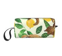Cute Sloths on Yellow Lemons Printed Travel Makeup Bag Portable Cosmetic Bag Makeup Case Toiletry Handbag Organiser for Women