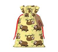 Cute Sloths On Yellow Lemons Printing Christmas Bag With Drawstring Closure, 4.7x6.9 In For Christmas Party Birthday Gift Wrapping