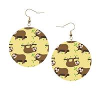 Cute Sloths On Yellow Lemons Trendy Leather Earrings For Women Dangle 1 Pair Lightweight Printed Piercing Earrings Jewelry Gifts For Women Girls