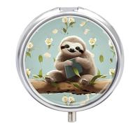 Cute Sloths Pill Box Cute Round Pill Case Portable Medicine Tablet Vitamin Holder Organizer for Purse Pocket