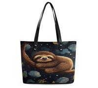 Cute Sloths Sleeping Tote Bag Large Soft Leather Purse with Zipper Lightweight Ladies Shoulder Handbag