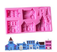 Cute Small Christmas Tree Ice and Snow Baking Fondant Chocolate Fairy Tale Gingerbread House Castle Cottage Cake Decoration Clay Drop Glue Decor Silicone Mold Tool