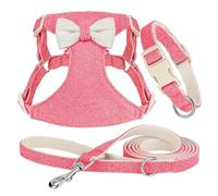Cute Small Dog Collar Harness Leash Set With Bowknot Soft And Comfortable Quick Release Pet Collar Breathable Dog Harness Vest For Small And Medium Dogs Chihuahua Pug,A,S