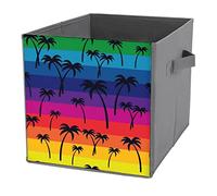 Cute Small Palm Tree Storage Cubes, Large Cube Storage Bins 10.6 Inch, Rainbow Color Fabric Collapsible Storage Bins with Dual Handles, Foldable Cube Baskets for Shelf Storage Box for Pet Toys