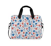 Cute Small Red and Blue Tulips Pattern Laptop Sleeve Case Cute Laptop Sleeve Bag messenger bag for Work Journey with Strap Handle, 13 14 15.6 inch
