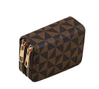 Cute Small Wallet for Women - Checkered PU Leather Zipper Card Holder, Compact Slim Credit Card Purse with Multi-Slot for Cash/Coins/IDs, Gift for Girls Teens, Brown, Fashion