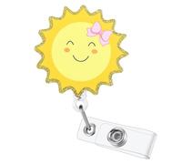 Cute Smiley Sun Nurse Badge Reel, Funny Sunshine Bowknot Retractable ID Pediatric Badge Holder, Name Tag Medical Badge Clip for RN LPN CNA MA Peds Neonatal Psych Rehab Onc Healthcare Social Workers