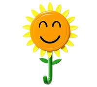 Cute Smiley Sunflower Self Adhesive Wall Hook, No Drill Waterproof Plastic Sticky Hanger, Cartoon Flower Decor Hook for Bathroom Kitchen Bedroom Entryway Keys Towel Bath Ball Small Ornaments，1
