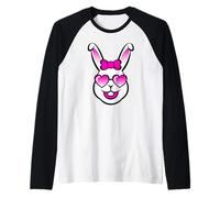 Cute Smiling Bunny Happy Face With Pink Sunglasses And A Bow Raglan Baseball Tee