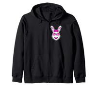 Cute Smiling Bunny Happy Face With Pink Sunglasses And A Bow Zip Hoodie