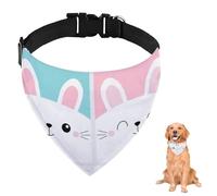 Cute Smiling Bunny Pink Blue Dog Bandana with Adjustable Strap D Ring Dog Scarf Pet Bibs Triangle Cat Scarves Pet Accessories for Dogs Puppy Dogs Cats Decor Machine Washable