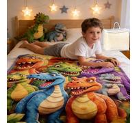 Cute Smiling Dinosaurs Hd Digital Print Flannel, 3D Cloud Soft Dinosaur Blanket for Kids, Contemporary Animal Theme Cobija De Dinosaurios Para NiñO, Ultra Soft Lightweight All Season (59*51.2")