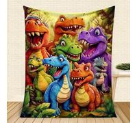 Cute Smiling Dinosaurs HD Digital Print Flannel Blanket, Soft Funny Throw Dinosaurs Blanket Party Decorations, Lightweight Colorful Dinos Print Gift for Kids Boys Girls Birthday Christmas(71x91in)