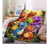 Cute Smiling Dinosaurs HD Digital Print Flannel, Soft Funny Lightweight Flannel Throw Blanket Contemporary Animal Theme, Cozy Dragon Blanket for Kids Adults Home Travel Decor (71"x59"(180cm *150cm))