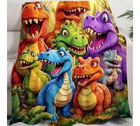 Cute Smiling Dinosaurs HD Digital Print Flannel, Soft Funny Throw Blanket, Cozy Lightweight Flannel Blanket for Couch Bed Sofa, Dragon Blankets for for Girls Boys (100 * 150cm/39.37 * 59.03in)