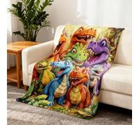 Cute Smiling Dinosaurs Print Blanket,Soft Flannel Fabric Throw Blanket with Colorful Dinos Print,Funny Cozy Dinosaurs Decor for Couch Bed Sofa,Warm Farmhouse Gift for Dino Lover